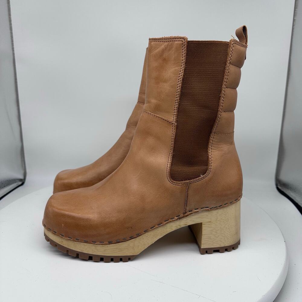 Mia Clogs Justina Pull On Platform Leather Ankle Tan Boots Womens Size 9 - Picture 4 of 15